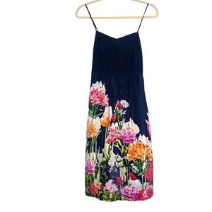 NWT Anthropologie Moulinette Souers 4 Navy Colorful Floral Silk Aven Bloom Dress